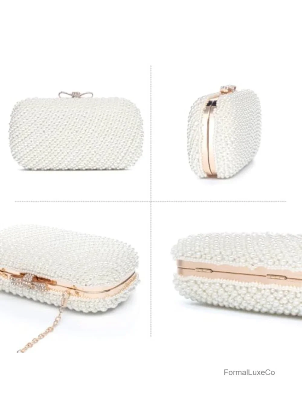 Women's Pearl Clutch Purse Evening Handbag Beaded Bag Wedding Party Chain